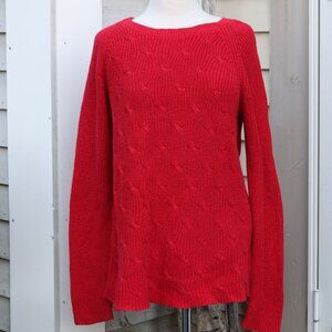 Liz Claiborne TALL Red Metallic Cable Knit Crewneck Cotton Blend Sweater Sz XLT